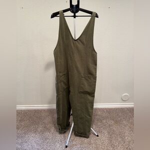 We The Free Green Jumpsuit Sleeveless V-Neck Wide Leg